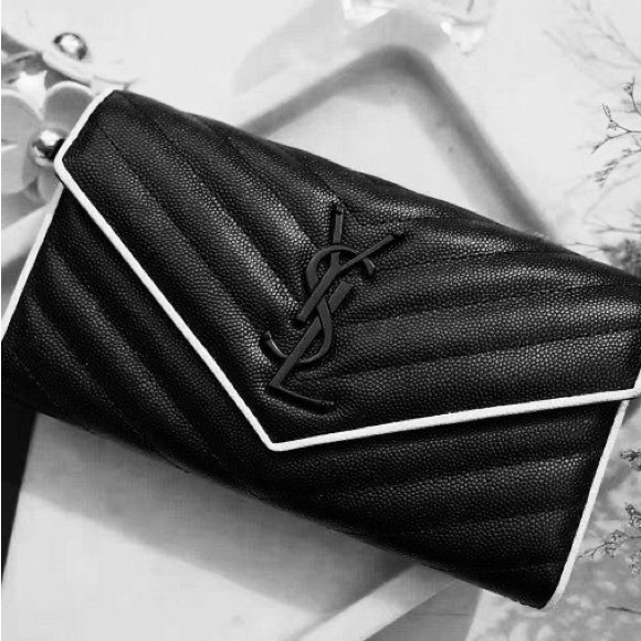 Authentic YSL Grain de Poudre Chevron Cassandra WOC Wallet On Chain - Picture 2 of 16
